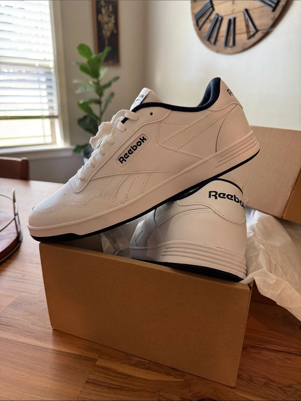 Reebok Court Advance Men's White Sneakers with Navy Trim